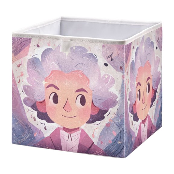 Storage Basket Foldable Easy to Clean Durable with Hollow Support Plate with Handle 15.75x10.63x6.96in Cartoon Avatar Of Beethoven