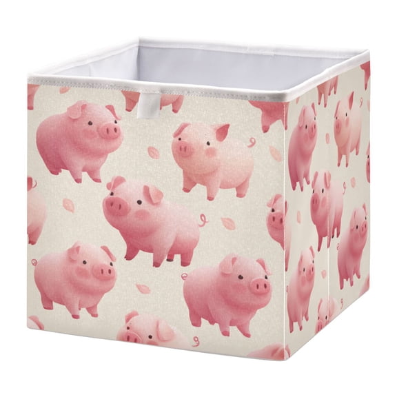 Storage Basket Foldable Easy to Clean Durable with Hollow Support Plate with Handle 15.75x10.63x6.96in Cute Pink Pig Pattern
