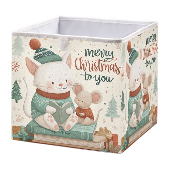 Storage Basket Foldable Open Organizers for Clothes Toys Books11.02x11.02x11.02in Christmas Cat and Mouse