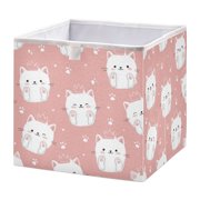 Storage Basket Foldable Open Organizers for Clothes Toys Books11.02x11.02x11.02in Kawaii White Cats