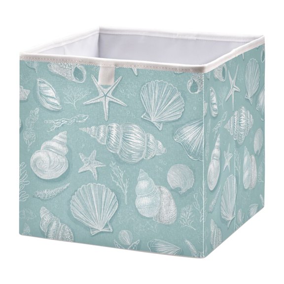 Storage Basket Foldable Open Organizers for Clothes Toys Books11.02x11.02x11.02in Light Blue Seashells Pattern