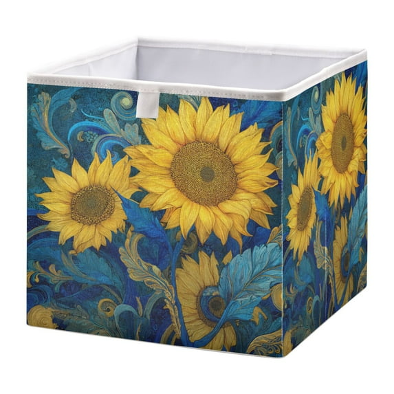 Storage Basket Foldable Open Organizers for Clothes Toys Books11.02x11.02x11.02in Vibrant Yellow Sunflowers