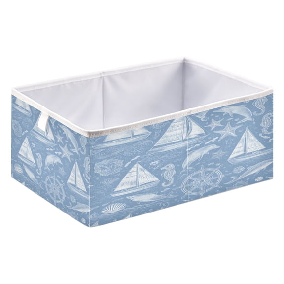 Storage Basket Foldable Open Organizers for Clothes Toys Books15.75x10.63x6.96in Blue Nautical Style Pattern