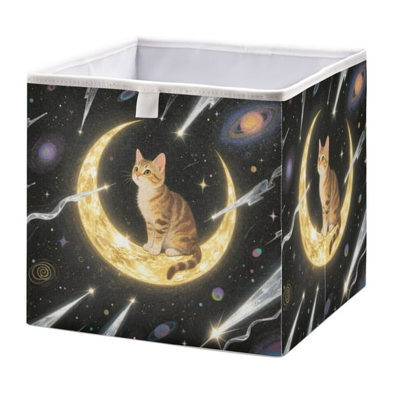 Storage Basket Foldable Open Organizers for Clothes Toys Books15.75x10.63x6.96in Brown Cat on The Moon