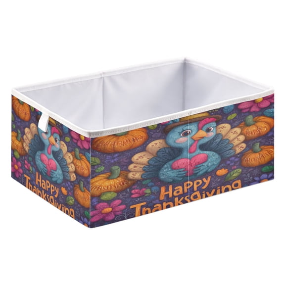 Storage Basket Foldable Open Organizers for Clothes Toys Books15.75x10.63x6.96in Thanksgiving Turkey Design