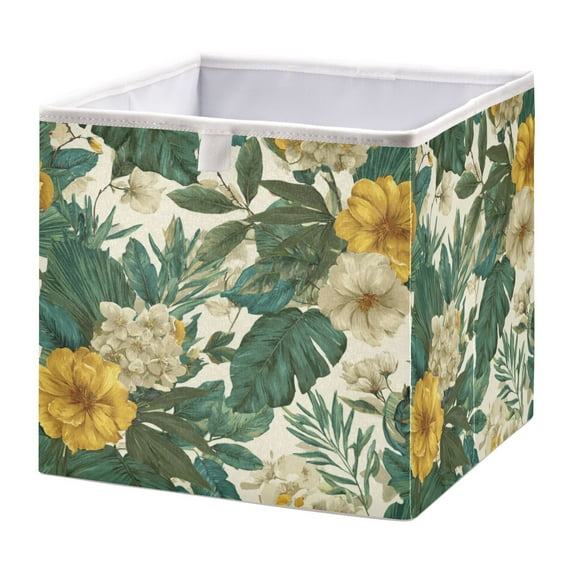 Storage Basket Foldable Open Organizers for Clothes Toys Books15.75x10.63x6.96in Tropical Plants