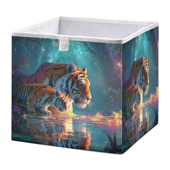 Storage Basket Foldable Open Organizers for Clothes Toys Books15.75x10.63x6.96in Two Tigers