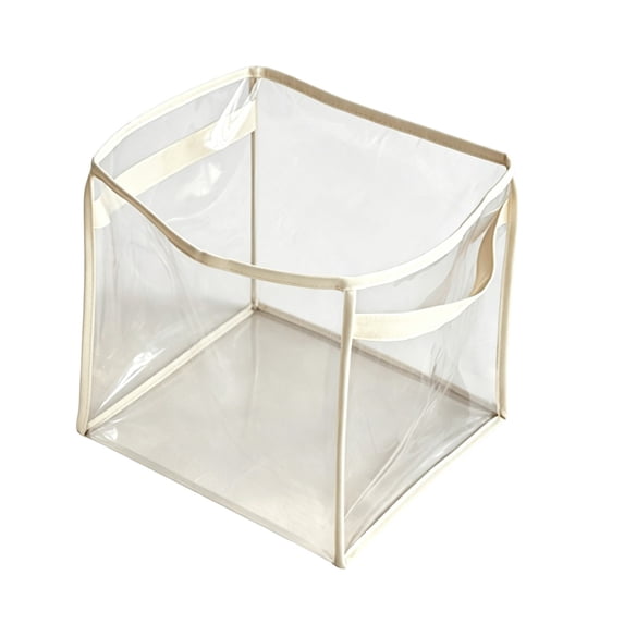 Storage Basket, Foldable Transparent Pvc Organizer Bin with Large Loop Handles, 9.8x8.2x8.2 Inches, Sturdy Stackable Bin for Clothes, Toys, Blankets in Wardrobe, Nursery, Living Room