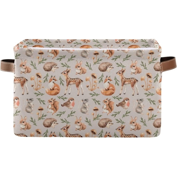 Storage Basket Forest Animals Foldable Canvas Laundry Baskets Bin Waterproof Inner Layer with Sturdy Handles for Toy Nursery Blanket Clothes 1 Pack