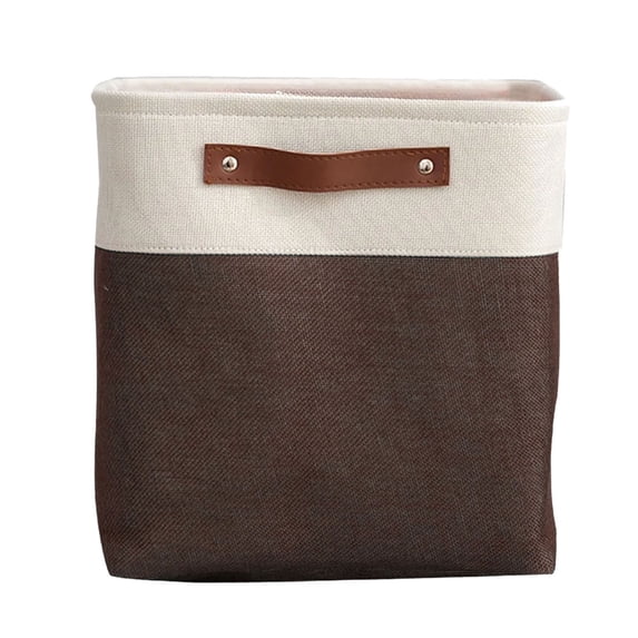 Storage Basket with Leather Handle, 11.02 inch Fabric Storage Bin, Clothes Organizer Basket, Laundry Storage Basket, Foldable Linen Storage Box, Closet Blanket Organizer for Bedroom Household