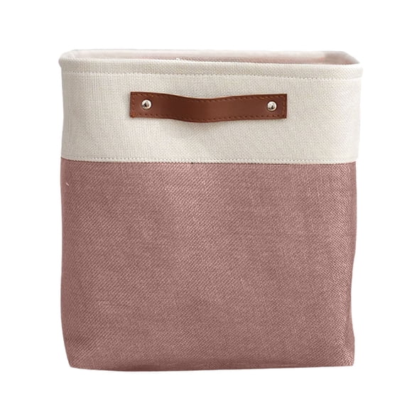 Storage Basket with Leather Handle, 11.02 inch Fabric Storage Bin, Clothes Organizer Basket, Laundry Storage Basket, Foldable Linen Storage Box, Closet Blanket Organizer for Bedroom Household