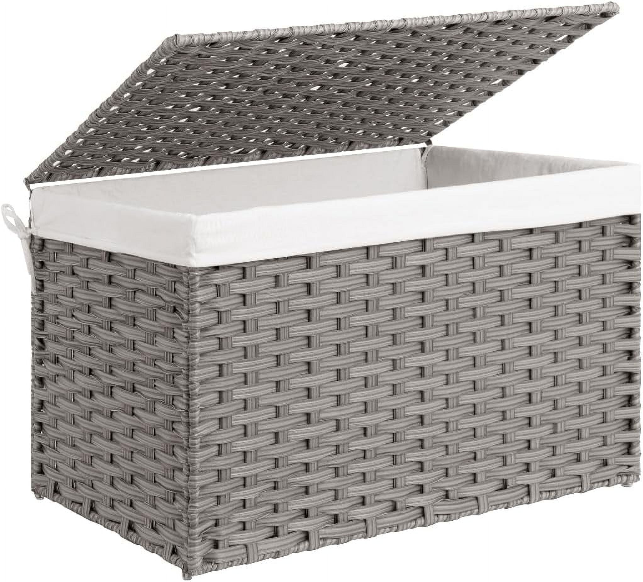 Storage Basket with Lid, 160 Liter Storage Box, Wicker Blanket Storage ...