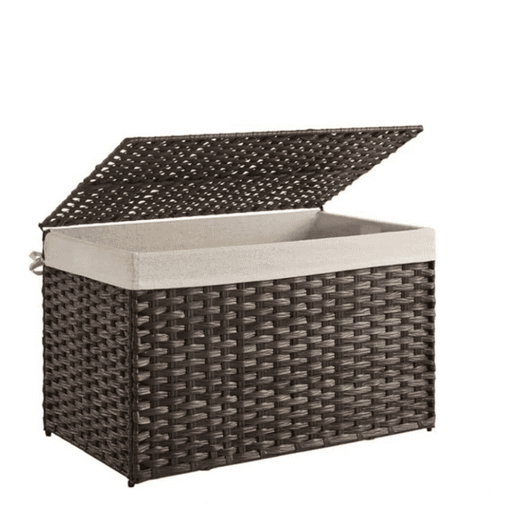 Storage Basket with Lid, 42.3 Gallon (160L) Storage Bin, Woven Blanket Storage Basket with Handles, Foldable, Removable Liner, Metal Frame, for Bedroom, Laundry Room, Brown