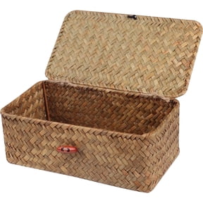 Storage Basket with Lid, Hand-Woven Desktop Basket,Rectangular Bathroom Storage Organiser Box,Small Home Storage Organizer Container, Decorative Basket Multipurpose storage (Small)