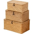 thumbnail image 1 of Storage Basket with Lid, Natural Seagrass Bin with Lid Set of 3, Shelf Baskets Multipurpose Container for Boho Decoration, Rectangular Household Storage Boxes for Home Organization, 1 of 7