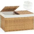 thumbnail image 1 of Storage Basket with Lid Rattan Woven Storage Baskets with 2 Separate Lids, 17.2 Gallon (65 L), 22 x 13 x 13.8 Inches,Foldable, 2 Removable Liner Bags Handles for Bedroom, Laundry Room Natural, 1 of 7