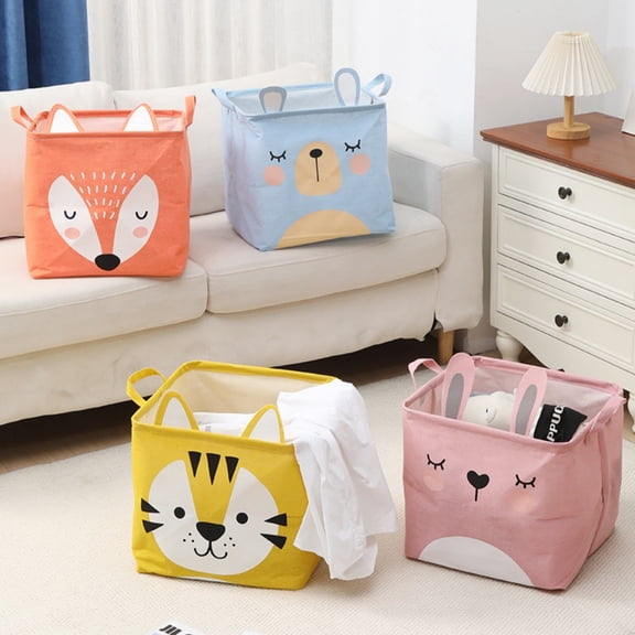 Storage Basket Linen Fabric Foldable Organizer Bin with Handles Large Capacity Home Storage Container Durable Collapsible Toy Clothes Book Organizer for Living Room Bedroom Bathroom