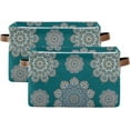 thumbnail image 1 of Storage Basket Mandala Flower Teal Foldable Canvas Laundry Baskets Bin Waterproof Inner Layer with Sturdy Handles for Toy Nursery Blanket Clothes 2 Pack, 1 of 7
