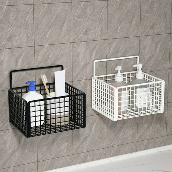 Storage Basket Metal Mesh Structure Wall Mount & Desktop Dual Use Rust Resistant Multifunctional Organizer For Kitchen Bathroom Sundries(Black)