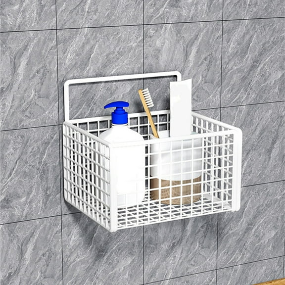 Storage Basket Metal Mesh Structure Wall Mount & Desktop Dual Use Rust Resistant Multifunctional Organizer For Kitchen Bathroom Sundries(White)