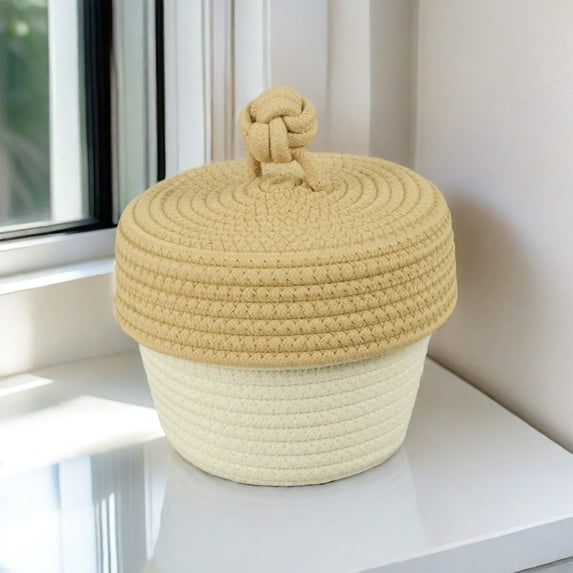 Storage Basket, Mini Storage Basket, Cotton Rope Woven Design, Desktop Jewelry Organizer, Bracelet Key Holder, Stationery Container, Handmade Vanity Tray, Portable Handle Basket