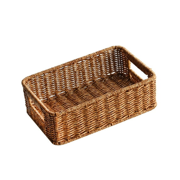 Storage Basket Organizer Display Storage Picnic Basket Rectangular Food Serving Platter Serving Tray for Cosmetics Coffee Sundries Pastries dark Brown and S