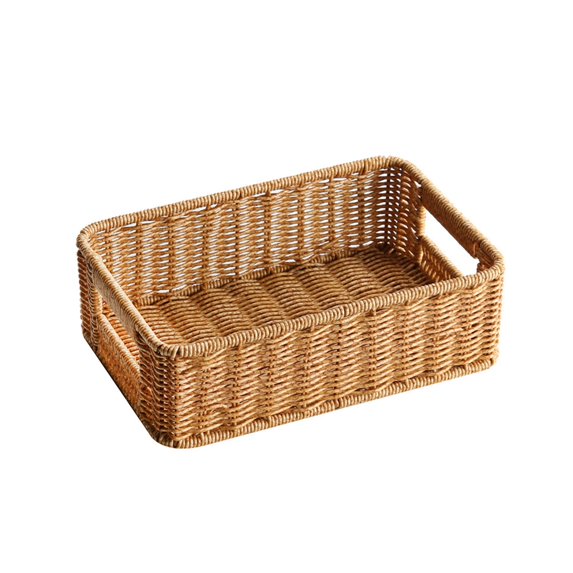 Storage Basket Organizer Display Storage Picnic Basket Rectangular Food Serving Platter Serving Tray for Cosmetics Coffee Sundries Pastries light Brown and S