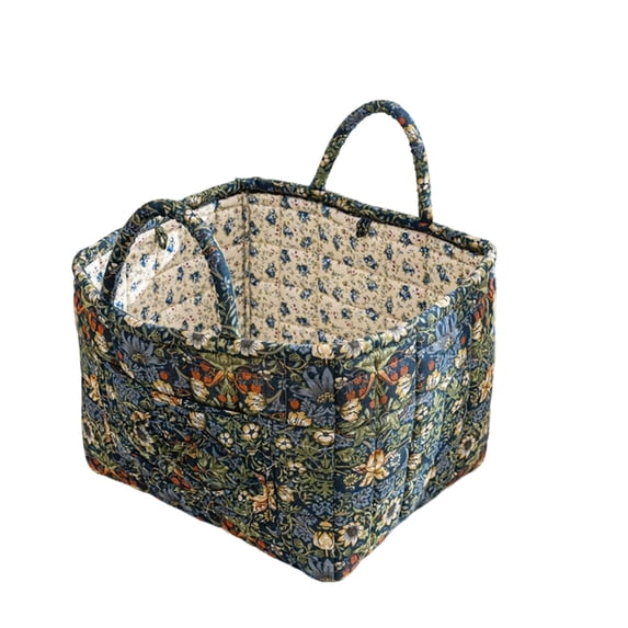 Storage Basket Organizer, Fabric Floral Storage Baskets with Handle, Quilted Portable-Collapsible Storage, A