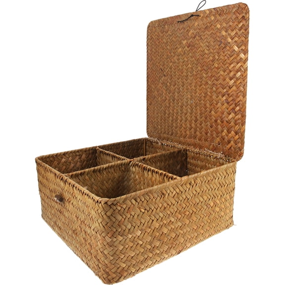 Storage Basket Pantry Wire Wicker Tray Laundry Hamper with Lid