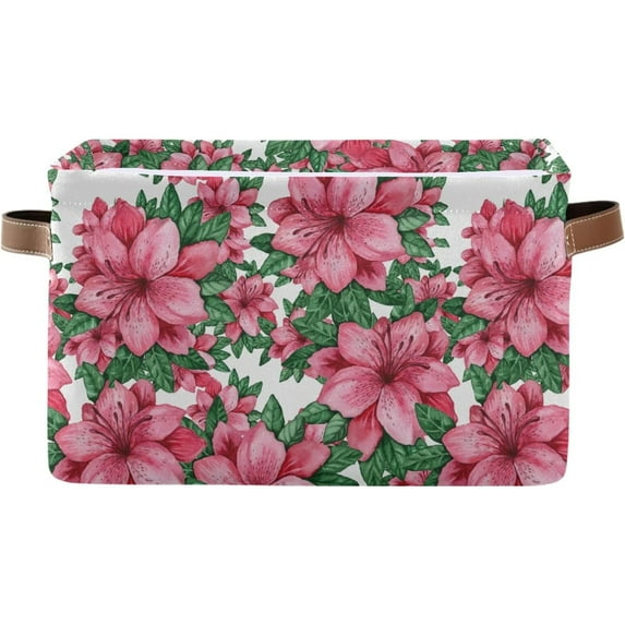 Storage Basket Pink Flowers Storage Bin with Handle , Large Storage Cube Collapsible for Shelves Closet Bedroom Living Room 1PC Decor Gifts