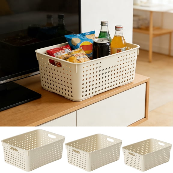 Storage Basket Plastic Organizer, Large Capacity Tabletop Snack and Vegetable Storage Box with Handles for Kitchen Countertop Clutter Reduction, Topliu