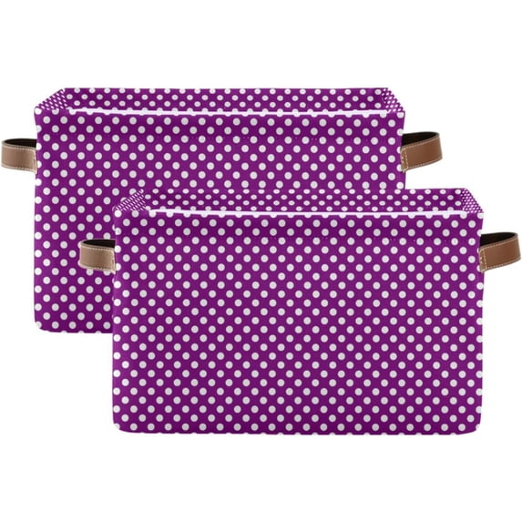 Storage Basket Polka Dots Purple Foldable Canvas Laundry Baskets Bin Waterproof Inner Layer with Sturdy Handles for Toy Nursery Blanket Clothes 2 Pack