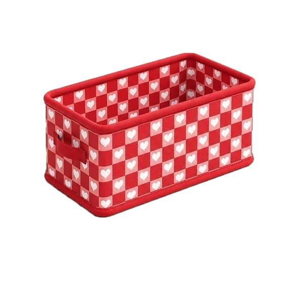 Storage Basket, Red Heart Checkered Fabric, 1 Pack Collapsible 4.8 Gallon 14.2 x 9.8 x 7.9 Inch Rectangular Storage Bin with Handles, For Home Closet Bedroom Office Clothes Toys Organizer