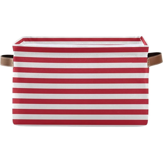 Storage Basket Red Stripes Foldable Canvas Laundry Baskets Bin Waterproof Inner Layer with Sturdy Handles for Toy Nursery Blanket Clothes 1 Pack