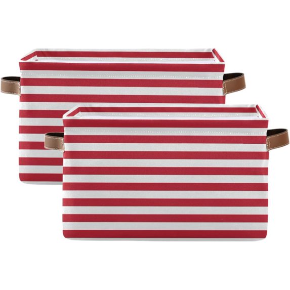 Storage Basket Red Stripes Foldable Canvas Laundry Baskets Bin Waterproof Inner Layer with Sturdy Handles for Toy Nursery Blanket Clothes 2 Pack