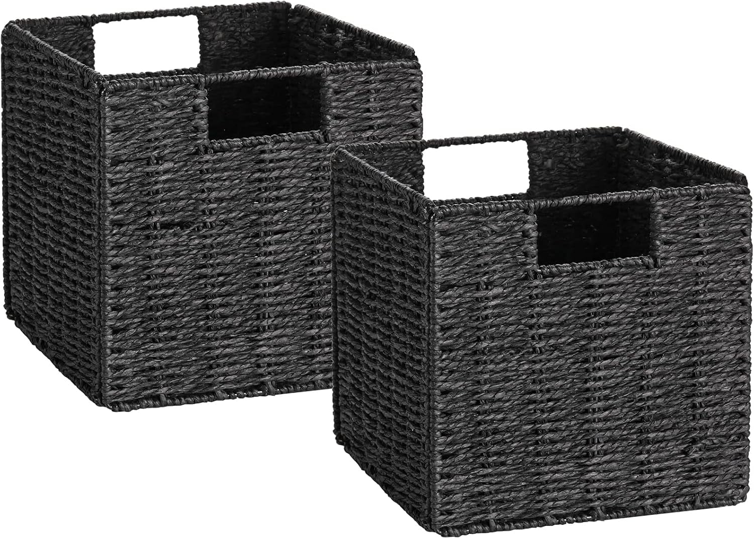 Storage Basket, Set of 2 Hand-Woven Storage Baskets for Organizing with Handles, Foldable Cube Storage Baskets Bins Organizer, 13 inch Large Wicker Baskets for Shelves & Decor, Black