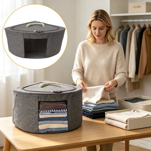 Storage Basket Triangle Corner Bin with Foldable Waterproof Cloth Organizer Portable Dustproof Handle Suitable for Bedroom Entryway Home, 38*38*23cm Gray