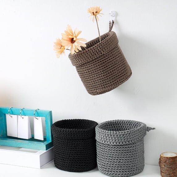 Storage Basket Wall Organizer, Handwoven Fabric Hanging Storage Bin for Bedside and Desktop, Cotton Rope Wall-mounted Clutter Solution with Eco-friendly Design, Topliu
