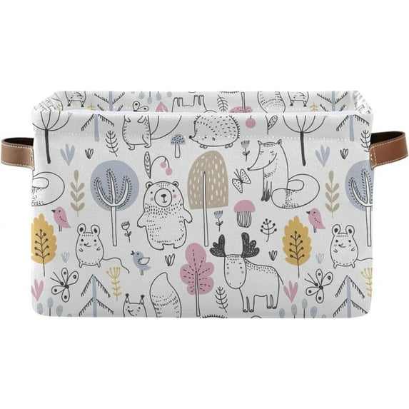 Storage Basket Wild Forest Animals Foldable Canvas Laundry Baskets Bin Waterproof Inner Layer with Sturdy Handles for Toy Nursery Blanket Clothes 1 Pack Home Decor