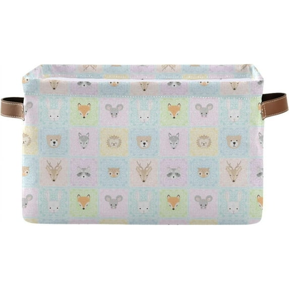 Storage Basket Woodland Animals Foldable Canvas Laundry Baskets Bin Waterproof Inner Layer with Sturdy Handles for Toy Nursery Blanket Clothes 2 Pack Home Decor