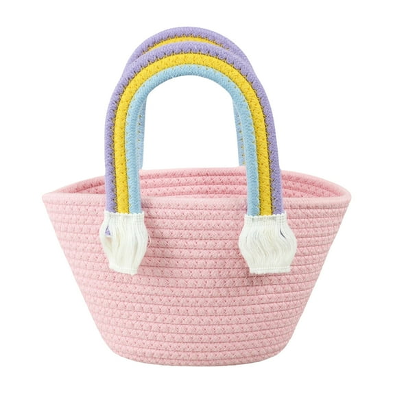 Storage Basket, Woven Basket for Home Organization and Picnic, Natural Cotton Rope Decorative Storage, Multi-Use Organizer for Living Room, Bedroom, Nursery