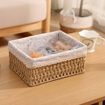 Storage Basket Woven Rope Wicker Baskets with Liners Solid Storage Basket for Organizing Shelves Decor Natural Brown 7 In