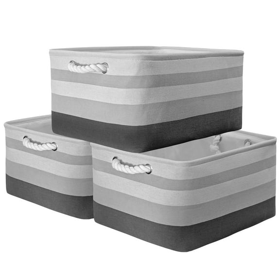 Storage Basket for Organizers, 3 Pack Laundry Basket Set, Collapsible Large Storage Bins for Shelves, Home, Toys, Gift（Gradient Grey）
