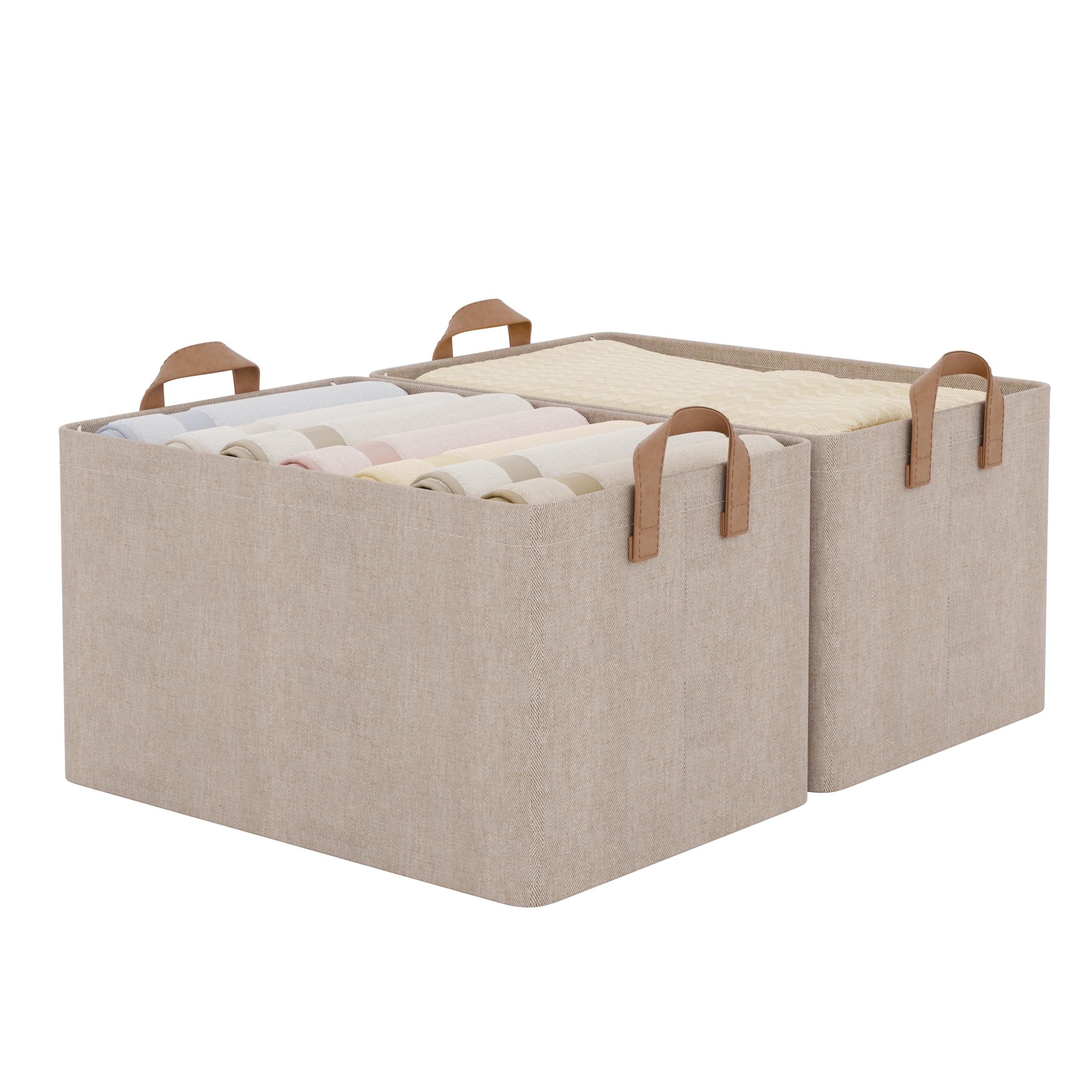 Storage Basket for Shelves, Storage Bins, With Reinforced PU Handles ...