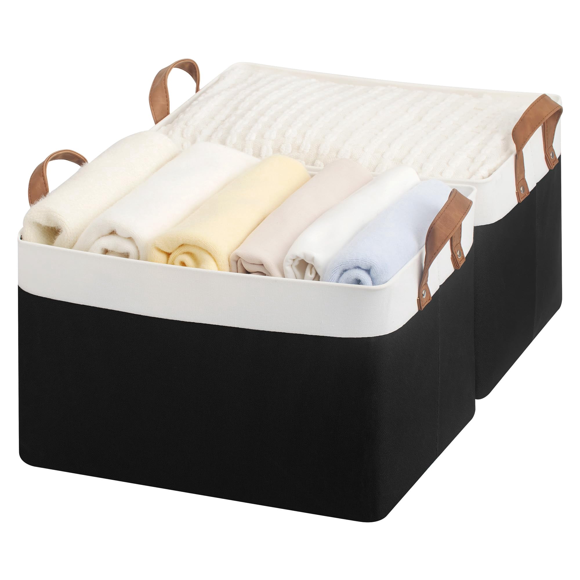 Storage Basket for Shelves, Storage Bins, With Reinforced PU Handles ...