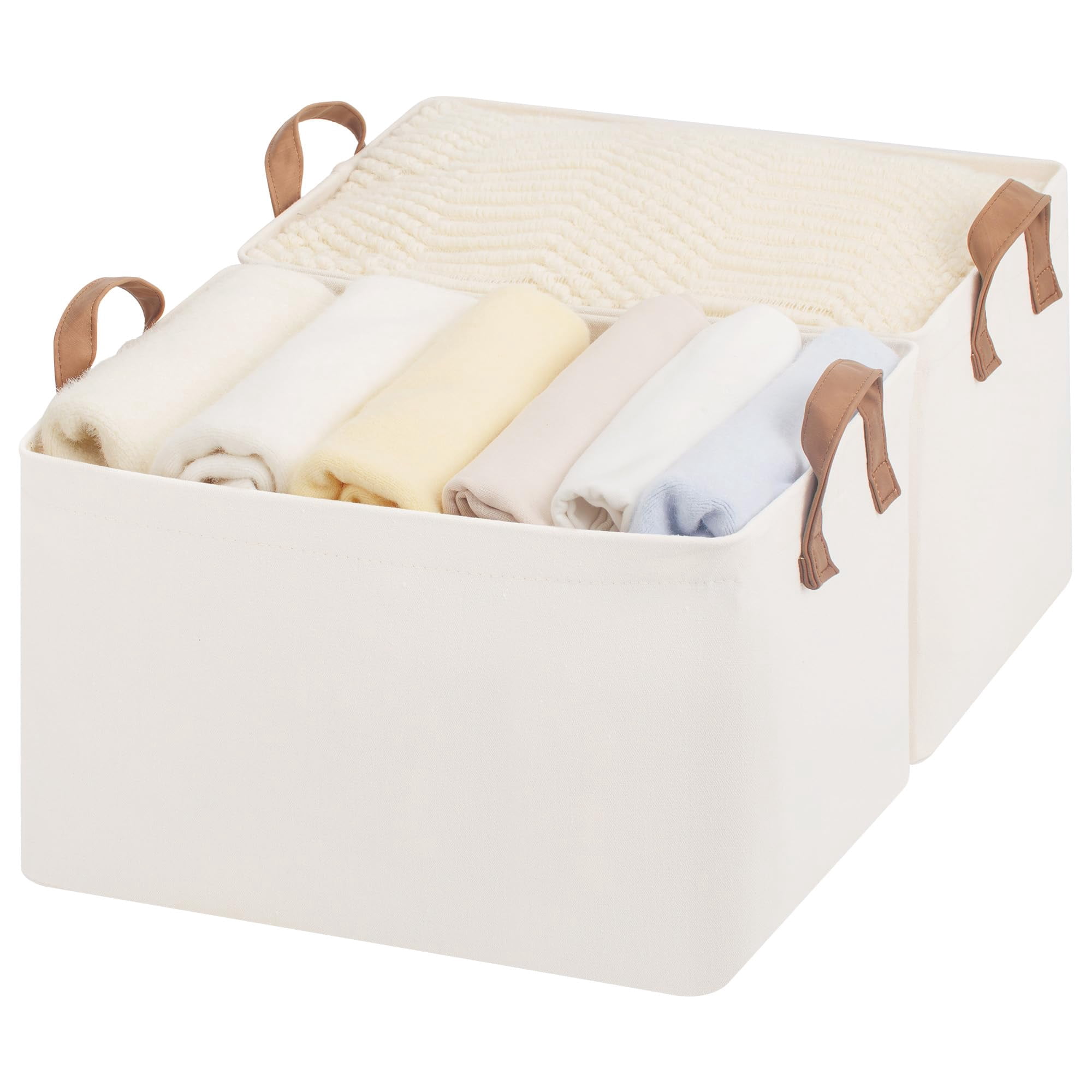 Storage Basket for Shelves, Storage Bins, With Reinforced PU Handles ...