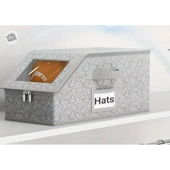 Storage Basket with Clear Window Fabric Hat Storage Gray