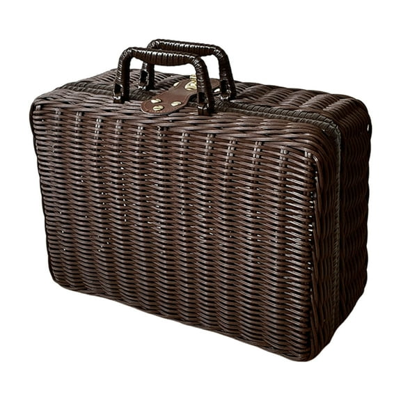 Storage Basket with Portable Handle Imitation Rattan Woven Carry Case Wicker Suitcase for Picnics and Short Trip