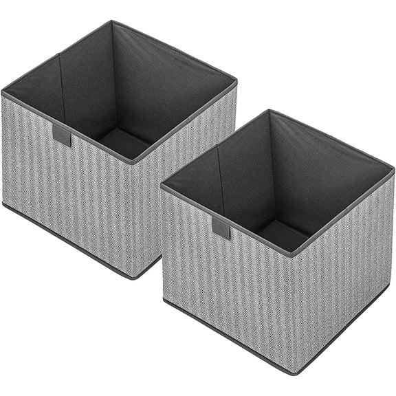 Storage Baskets, 11.8-Inch Woven Fabric Bins, Storage Cubes with Reinforced Handles, Organizer Bins for Closet Shelves, Foldable, for Toys, Clothes, Natural Beige (2PCS/Grey-11.8*11.8*11.8inch)