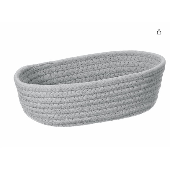 Storage Baskets, Cotton Rope Woven Basket Desk Organizer, Small Decorative Baskets for Home, Handmade Storage Bin for Office, Bathroom, Kitchen, Nightstand, Countertop Organization, Gray